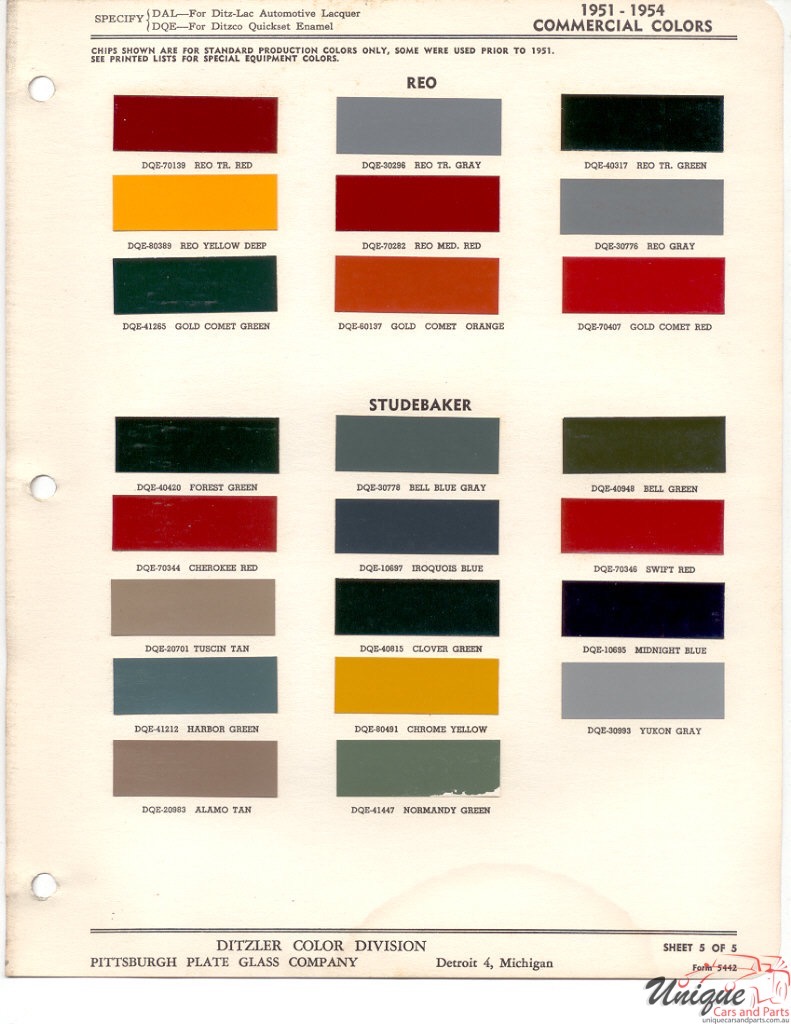 1951 Studebaker Fleet Paint Charts PPG 1